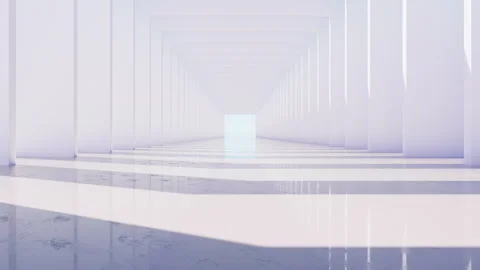 3D render of slow moving camera through light colored square archway Stock Footage 252057540