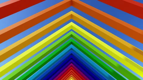 3D render of slow moving camera through rainbow colored triangle archway Stock Footage 252058807