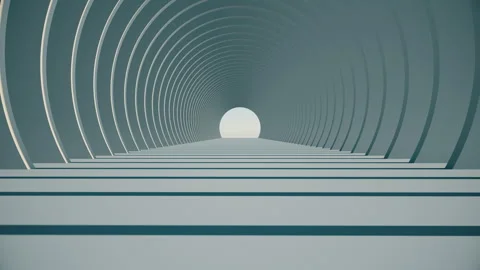3D render of slow moving camera through round archway in day light Stock Footage 252251110