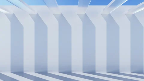 3D render of slow moving camera through glassy bars and white wall archway Stock Footage 252253700