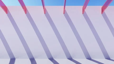 3D render of slow moving camera through glassy red bars in white wall Stock Footage 252734551