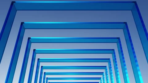 3D render of slow moving camera through glassy square constructions Stock Footage 258457646