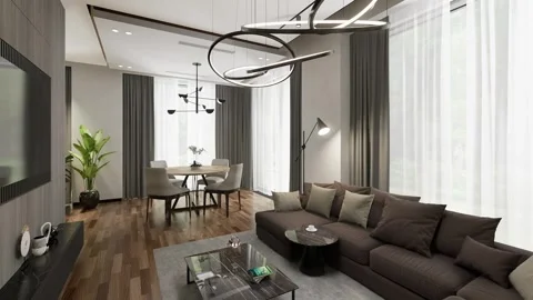 3D-render. A small apartment with a common space of living room Stock Footage 264116907