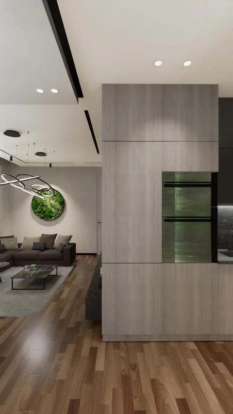 3D-render. A small apartment with a common space of living room Stock Footage 264116909