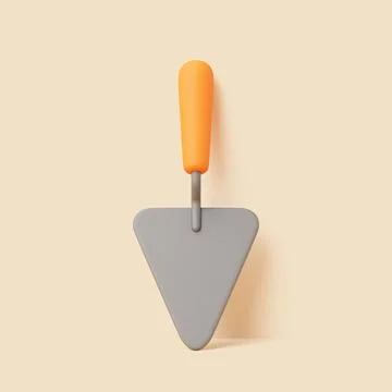 3D render of a small gardening trowel with orange handle on beige background Stock Illustration
