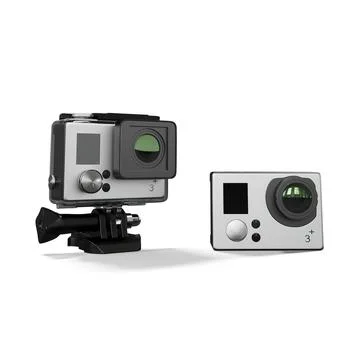 3D render of small gray action cameras on a white background Stock Illustration