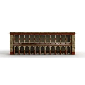 3D render of a small stone-built structure featuring red brickwork and a terraco 스톡 일러스트