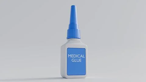 A 3D render of a small, white plastic bottle labeled "MEDICAL GLUE" Stock Illustration
