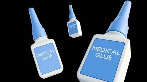 A 3D render of a small, white plastic bottle labeled "MEDICAL GLUE" Stock Illustration
