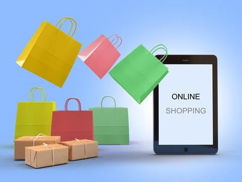 3D Render smart phone for online shopping Stock Illustration