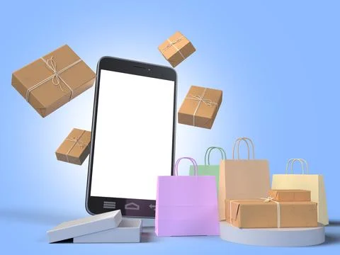 3D Render smart phone for online shopping Stock Illustration