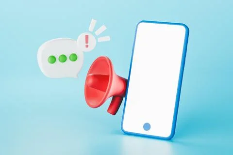 3D render of smartphone and megaphone with message Illustrazione stock