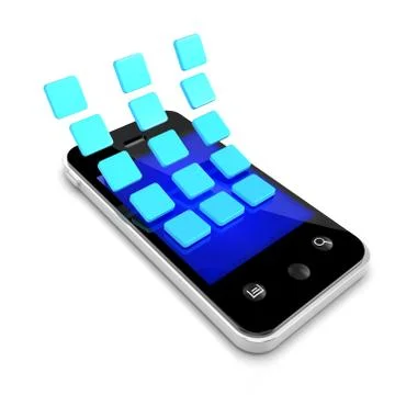 3d render of a smartphone with app icons peeling off Stock Illustration