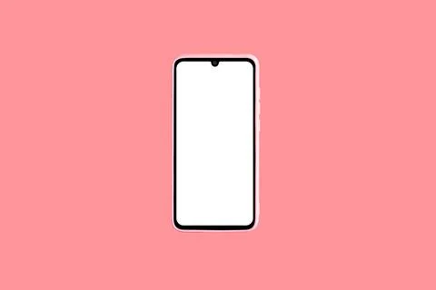 A 3D render of a smartphone with a blank white screen isolated on a pink back Stock Photos