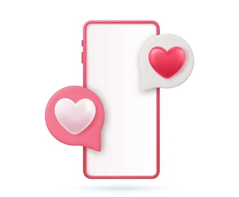 3D render Smartphone with bubbles and hearts Illustrazione stock