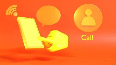 3D Render, smartphone calling, communication, with chat bubble and icon Stock Illustration