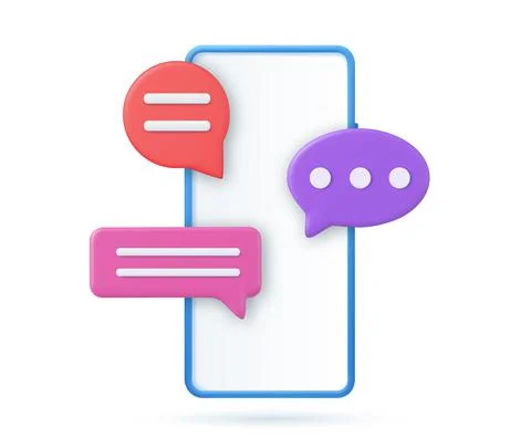 3D render smartphone with floating chat Stock Illustration