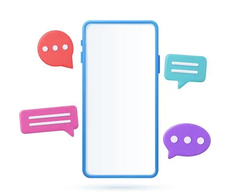 3D render smartphone with floating chat Stock Illustration