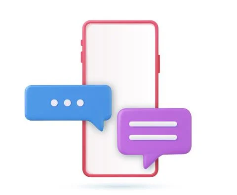 3D render smartphone with floating chat Illustrazione stock