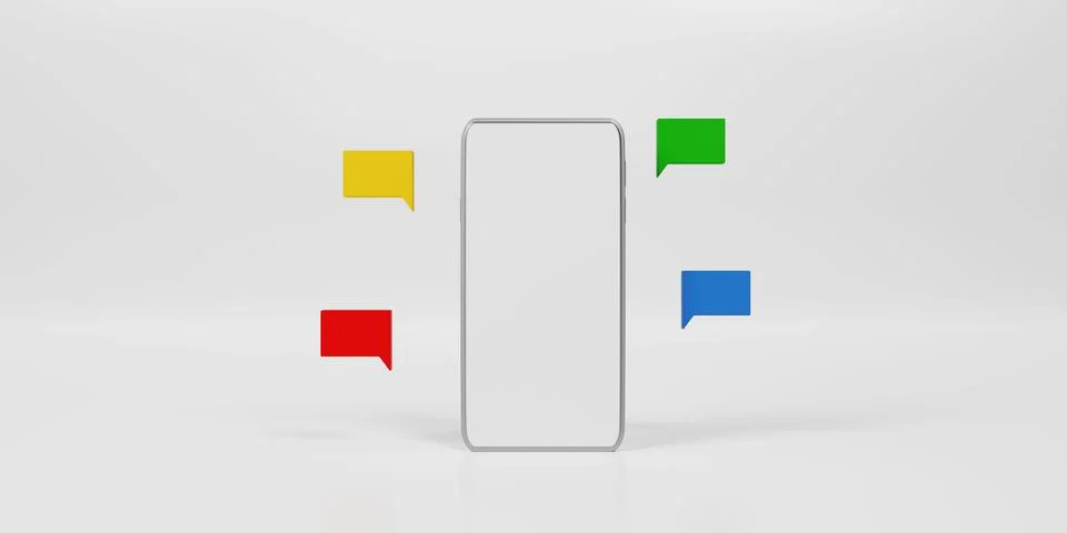 3D render smartphone with floating chat bubbles, social media chat app trendy 스톡 일러스트