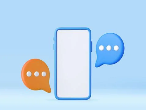 3D render smartphone with floating chat Stock Illustration