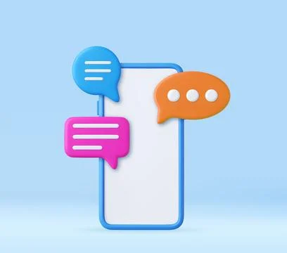 3D render smartphone with floating chat Stock Illustration