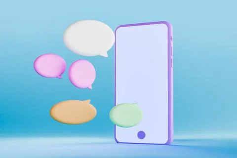 3D render of smartphone with floating colorful chat bubbles Illustrazione stock