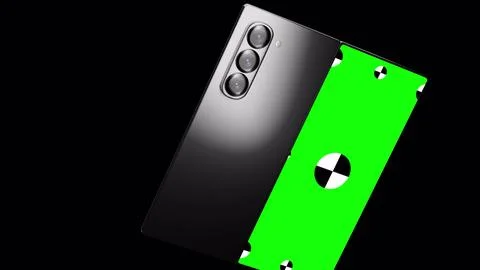 3d render of smartphone fold with green screen and marks for tracking - pho.. Stock Illustration