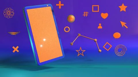 3D Render, smartphone with geometric elements and online icon Illustrazione stock