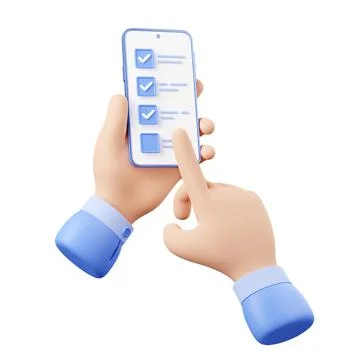 3d render smartphone with hand fill online survey イラスト素材