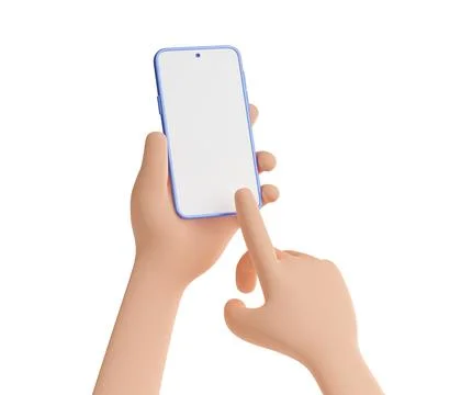 3d render smartphone in hand with finger on screen Illustrazione stock