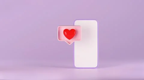 3d render of smartphone with love icon in pastel pink speech bubble box Illustrazione stock