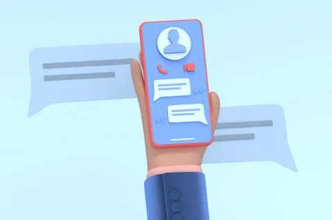 3d render smartphone with mobile chat app. Stock Illustration