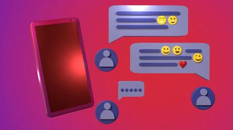 3D Render, smartphone with online chat icons Illustrazione stock