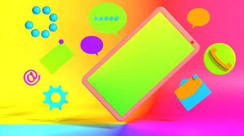 3D Render, smartphone online communication, with online icon Stock Illustration
