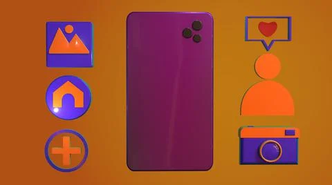 3D Render, smartphone taking picture and upload, with online icon Stock Illustration