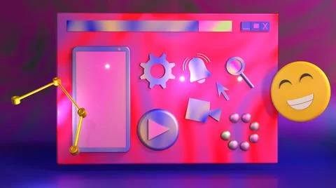 3D Render, smartphone website with online icon Stock Illustration