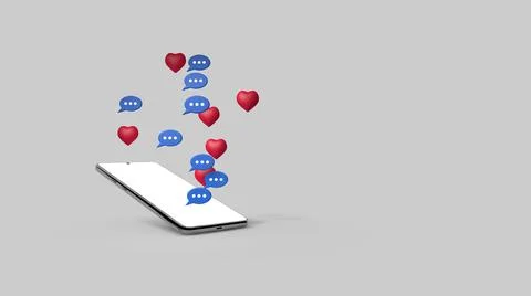3d render of a smartphone from which messages and likes are sent. Иллюстрация
