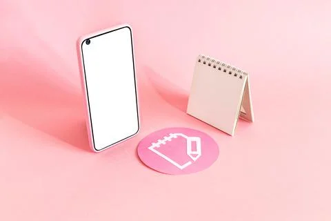 A 3D render of a smartphone with a white blank screen and calendar isolated o Stock Photos
