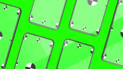 3D render of smartphones with a green background. Rotating in screen. With a Stock Illustration