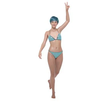 3D Render : a smiling girl with summer styles bikini, isolated Illustrazione stock