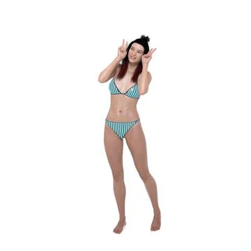 3D Render : a smiling girl with summer styles bikini, isolated Stock Illustration