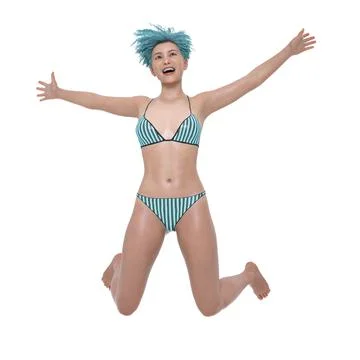 3D Render : a smiling girl with summer styles bikini, isolated Illustrazione stock