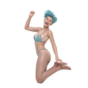 3D Render : a smiling girl with summer styles bikini, isolated Stock Illustration
