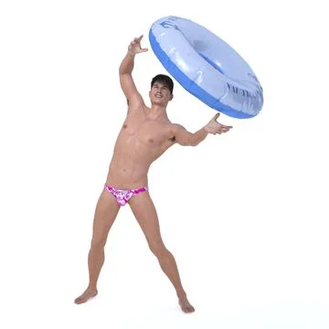 3D Render : smiling guy with summer bikini  outfit Stock Illustration