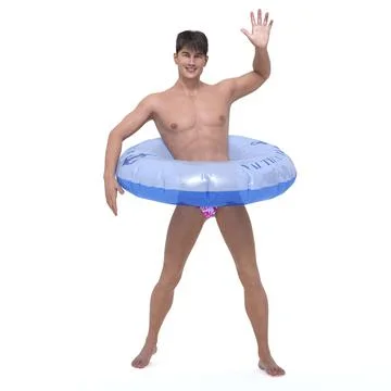 3D Render : smiling guy with summer bikini  outfit Stock Illustration