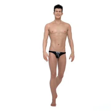 3D Render : smiling guy with summer bikini  outfit Stock Illustration