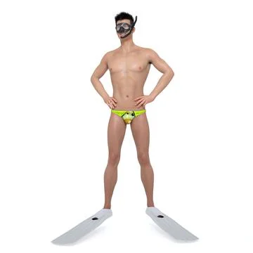 3D Render : smiling guy with summer bikini  outfit Illustrazione stock