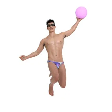 3D Render : smiling guy with summer bikini  outfit Stock Illustration