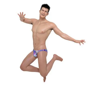 3D Render : smiling guy with summer bikini  outfit Stock Illustration